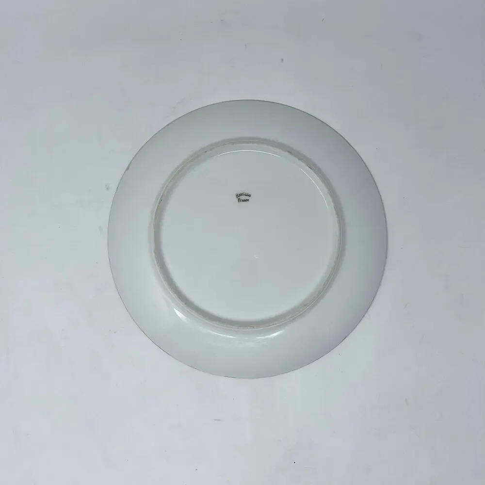 Haviland France White Gold Rim Pink Blue Art Deco Floral China Plate Set of‎ 4